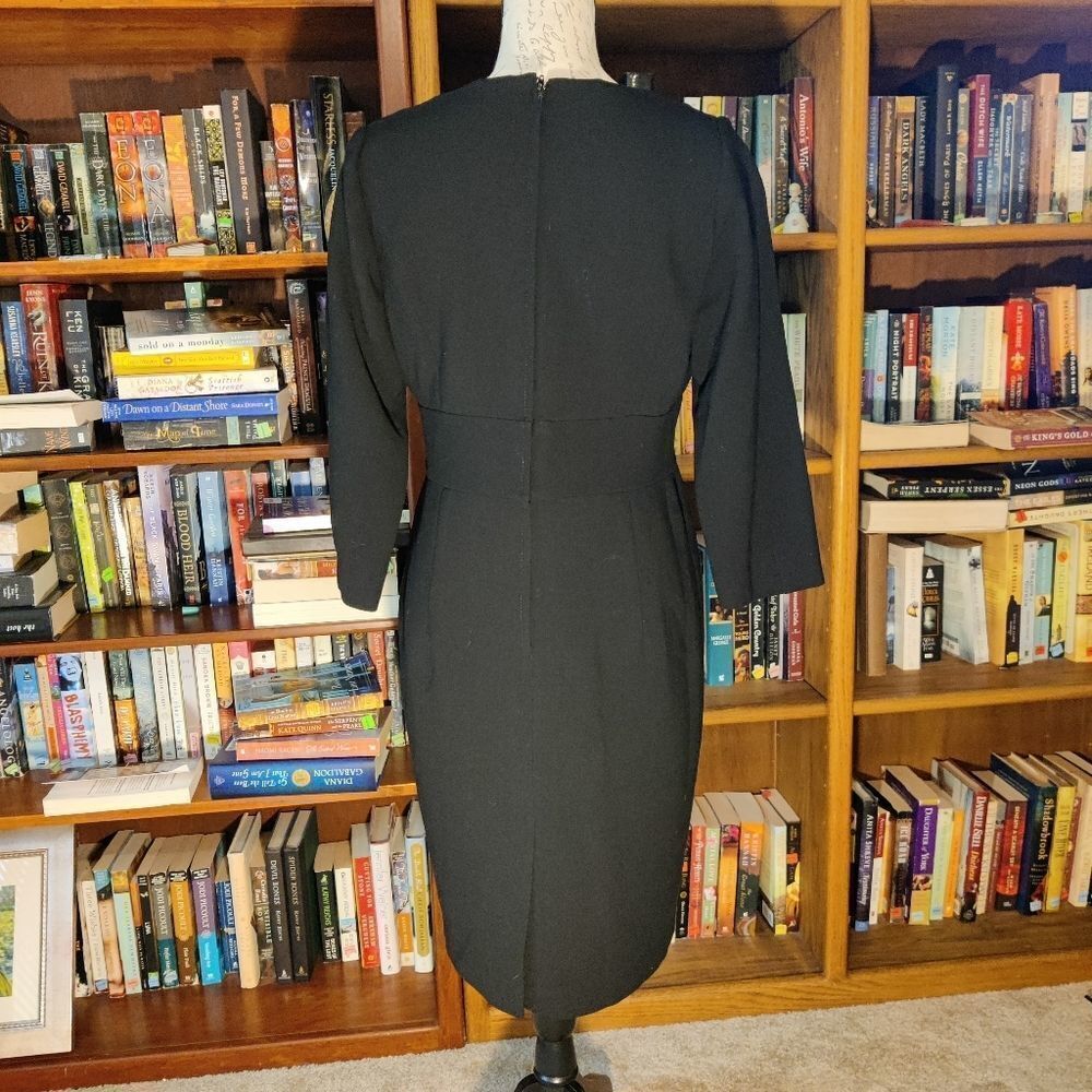 AGNONA black wool crepe square neck midi dress made in Italy euc - Picture 2 of 9